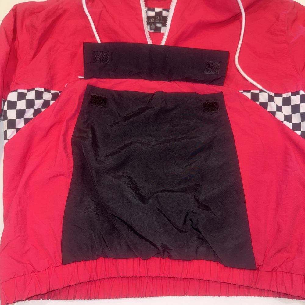Rue 21 Neon Pink Windbreaker Hooded Jacket Size L Racing Stripes Vintage Y2K - Picture 3 of 6